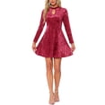 thumbnail image 2 of INSPIRE CHIC Vestido de Mujer de Terciopelo con Gargantilla de Cuello de Manga Larga Cintura Alta Vestidos Mini A-Line S Rojo, 2 of 5