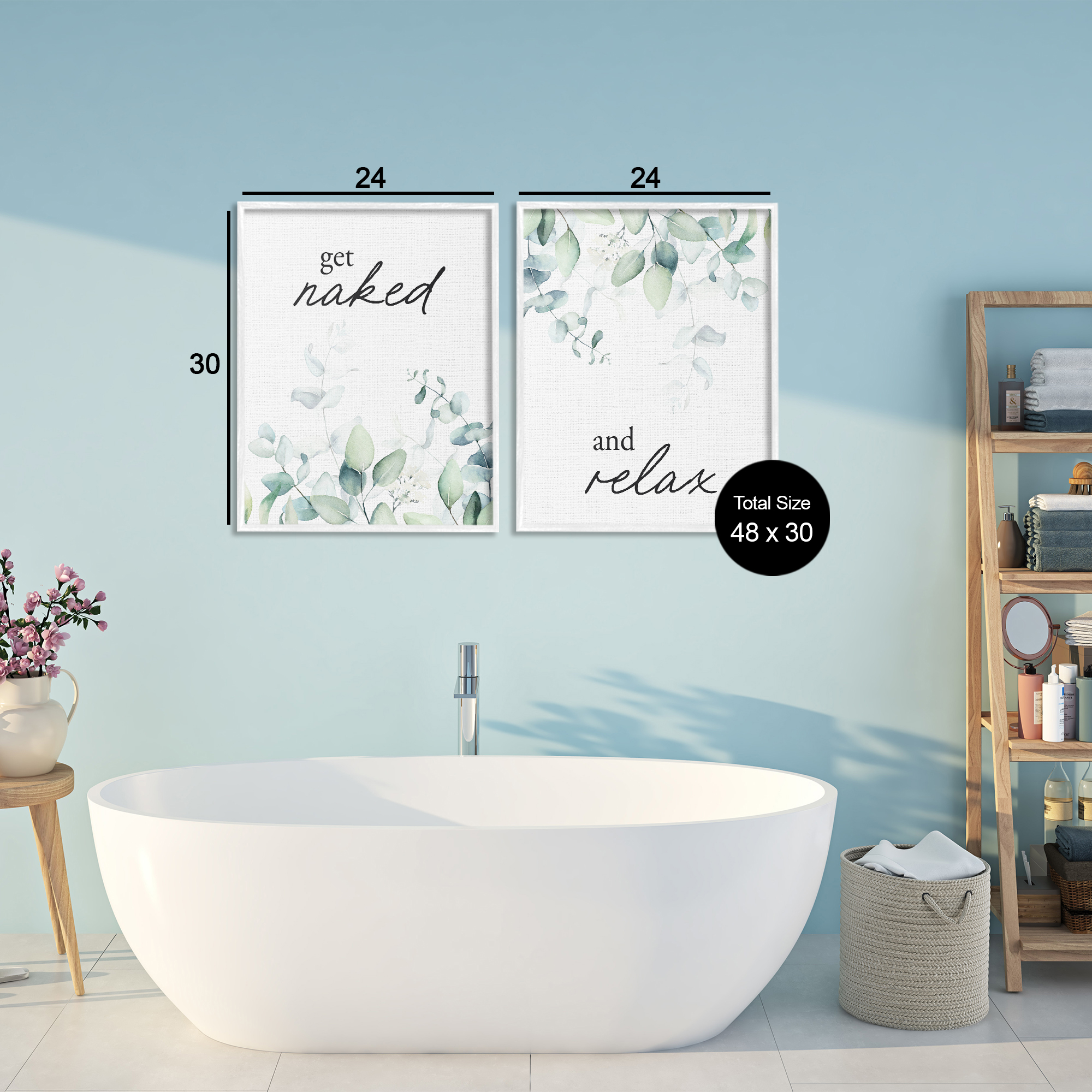 Get Naked & Relax Herbs 2 Piece White Framed Giclee Art Set, design by Lettered and Lined