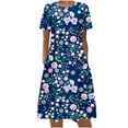 thumbnail image 2 of Dyegold Womens Sundresses Summer Casual Boho Pleated Knee Length Swing Aline Midi Party Beach Dress Floral Print Short Sleeve Sun dresses for Women Plus Crewneck Dresses Vacation, 2 of 5