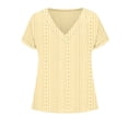 thumbnail image 4 of YHAJDS Womens T Shirts Short Sleeve V Neck Solid Color Jacquard Lace Trim Loose Blouses, 4 of 5