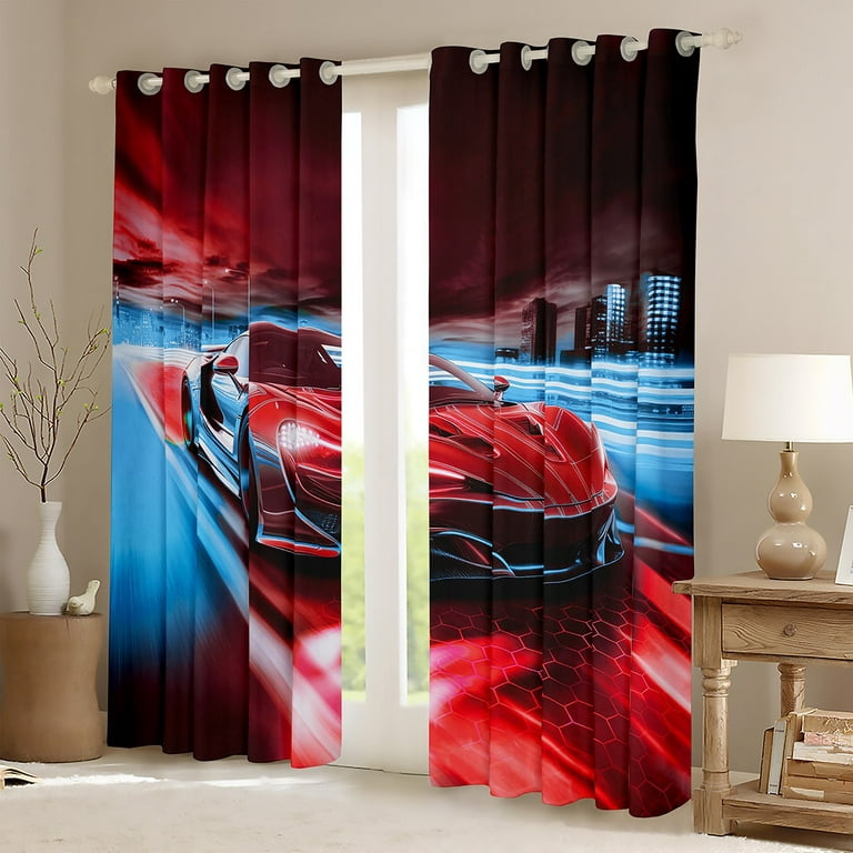 Race Car Curtains Extreme Speed Sports Car Blackout Curtains Racing Car  Window Curtains, 3D Watercolor Red Automobile Print Window Treatmentsed  Window Curtains for Kids Boys Girls 42''Wx84''L 