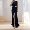 thumbnail image 3 of Lady Evening Dress - Pleated Slit Hem Floor Length, Rhinestone Decor Sleeveless, Round Neck High Waist Maxi Dress, 3 of 8