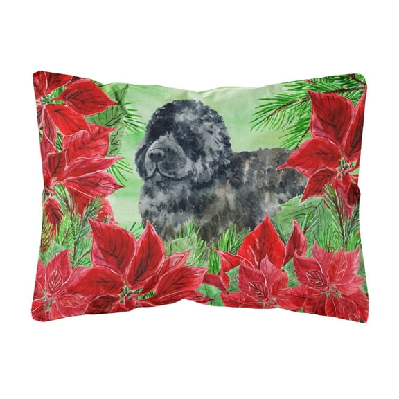 Carolines Treasures CK1319PW1216 Newfoundland Poinsettas Canvas Fabric Decorative Pillow  12H x16W multicolor