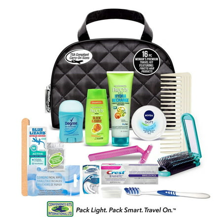 Convenience Kits International, Women's Assembled Premium Travel Kit with 16 PC's Featuring: Nivea Creme and Fructis Hair