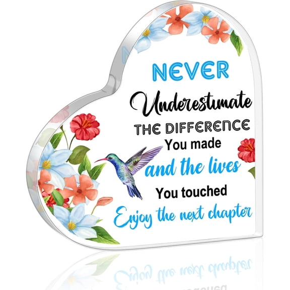 Farewell Coworkers Inspirational Heart Shaped Acrylic Decor for Men Women, Going Away Decoration for Employee for Office Desk Bookshelf Bedroom Nightstand, 4 x 4 Inch