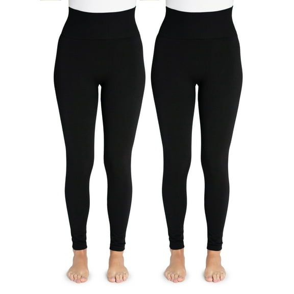 MUK LUKS Women's 2 Pair Jersey Fleece Lined Leggings, 2 Pack, Sizes S/M to 1X/2X