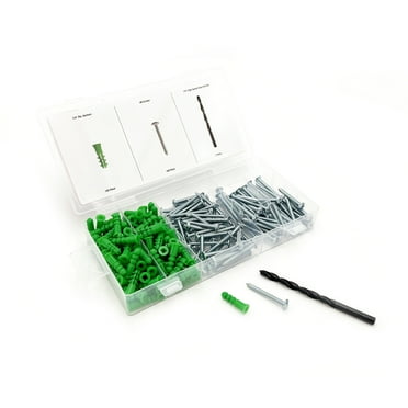 Hyper Tough 201 Piece 1/4 inch Poly Wall Anchor and Steel Screw Assortment with Drill Bit and Case