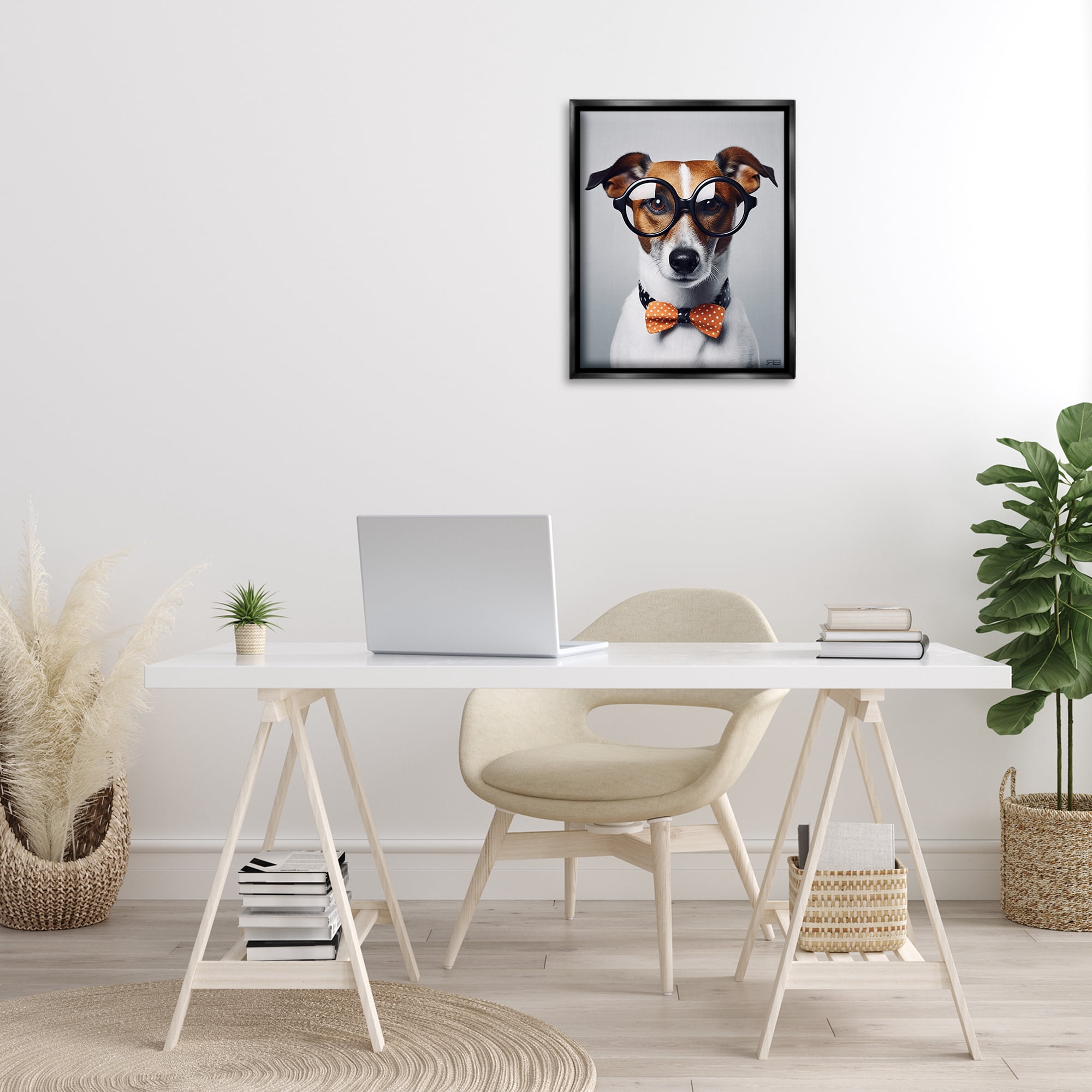 Stupell Industries Hipster Bowtie Dog Animals & Insects Painting Black Floater Framed Canvas Art Print Wall Art, 17 x 21