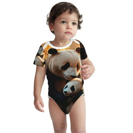 

Kdxio Maple Forest Panda Pattern Unisex Baby Cotton Short Sleeve Bodysuits-3 Months