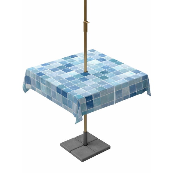 Outdoor Tablecloth with Umbrella Hole for Patio/Picnic/Party/Camping, Blue Checkered Waterproof Table Cloth Square Cover Washable, Farmhouse Plaid Buffalo Elegant Geometric (54"x 54")