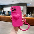thumbnail image 3 of Hot Pink Heart Phone Case Compatible with iPhone 15 Pro, Cute 3D Big Love Heart Phone Case, Curly Wave Shape Heart Phone Cover with Heart Bracelet for Women Girls, 3 of 12