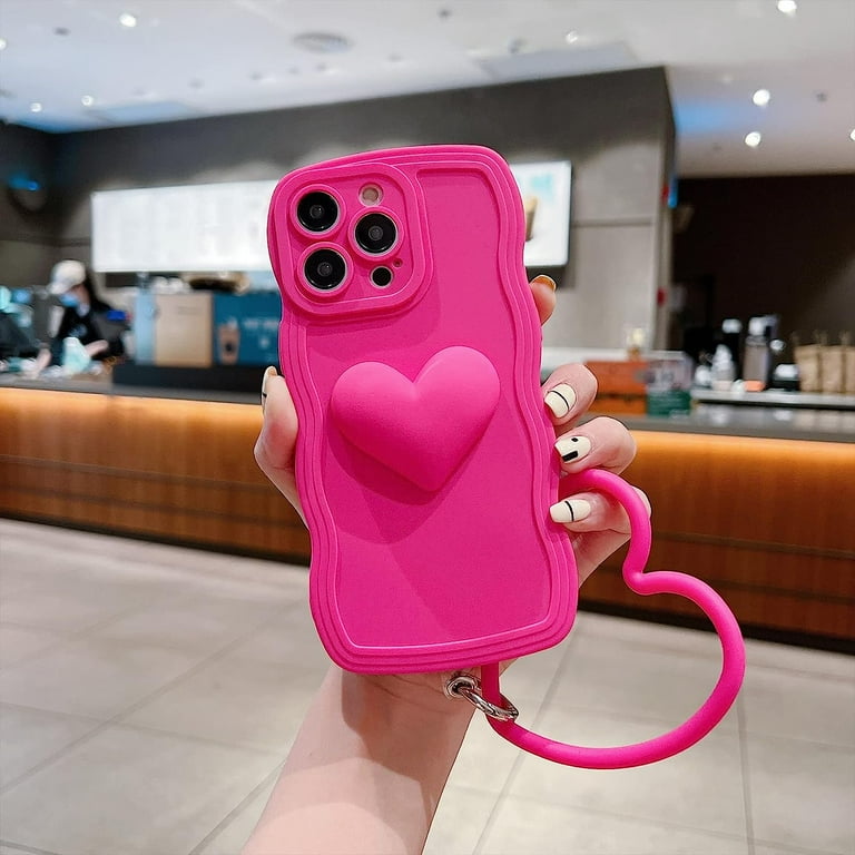 Pink Heart Phone Case Compatible with iPhone 14, Cute 3D Big