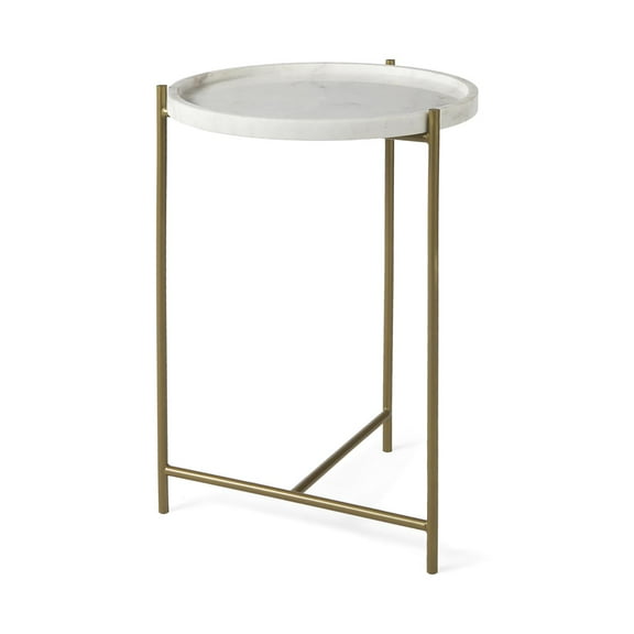 Mercana Stella White Round Marble Top With Gold Base Accent Table 68960
