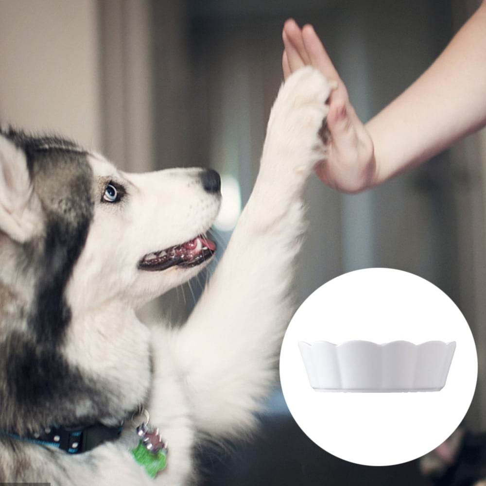 Creative Pet Ceramic Bowl Flower Cat Bowl Large Dog Bowl Anti-Overturning Pet Bowl - White