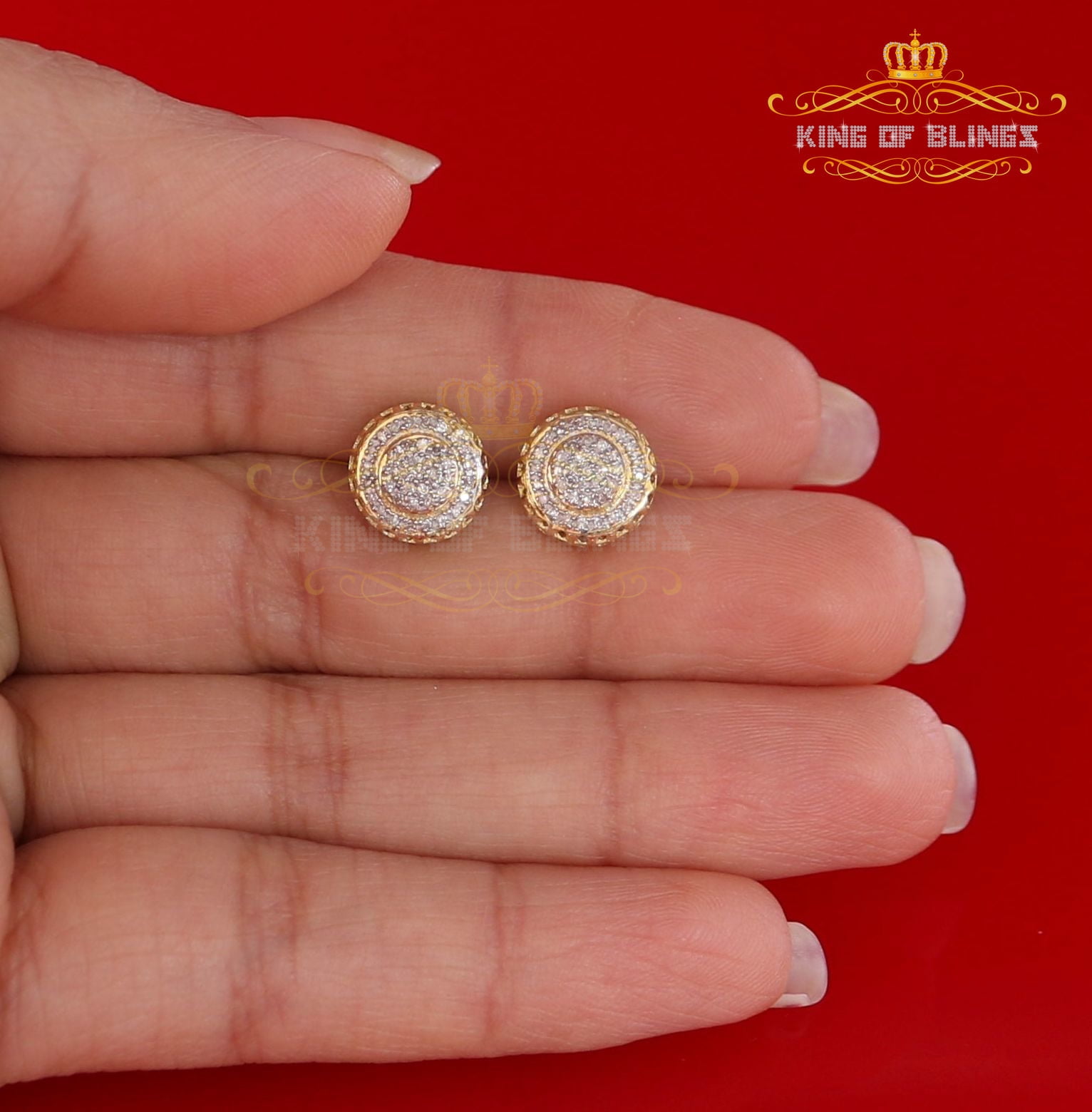 King of Bling's 925 Sterling Silver 0.20ct Diamond For Women's/ Men's Yellow Stud Round Earrings