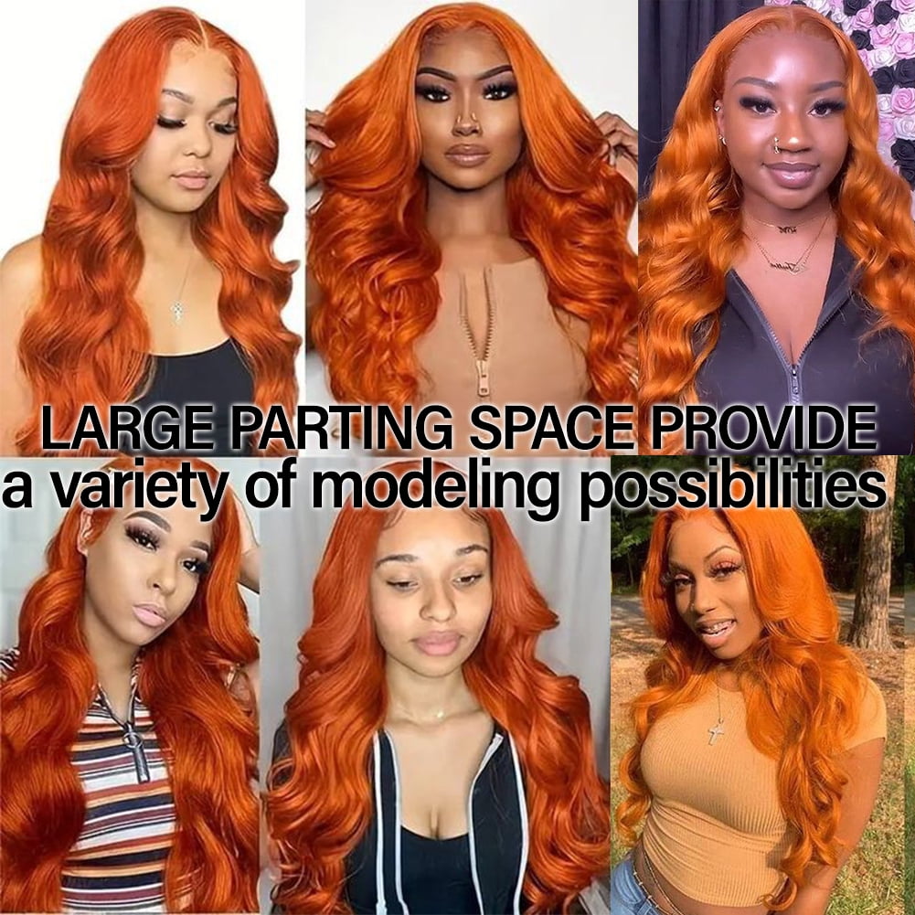 13x6 Lace Frontal Wig 32 Inch Ginger Body Wave Synthetic Pre Plucked with Baby Hair Transparent Swiss Lace Heat Friendly Cooper Lace Front Wigs for Women
