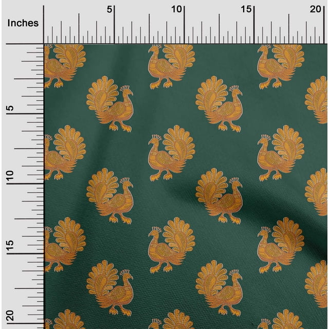 oneOone Cotton Silk Fabric Peacock Block Fabric Prints By Yard 42 Inch Wide