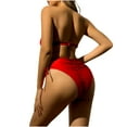 thumbnail image 6 of WREESH Womens Bandeau Bikini Sets High Cut Bikini Solid Color Swimwear Two-Piece Slim Swimsuit Bikini Straped Swimsuits Beach Bathing Suit Red, 6 of 6