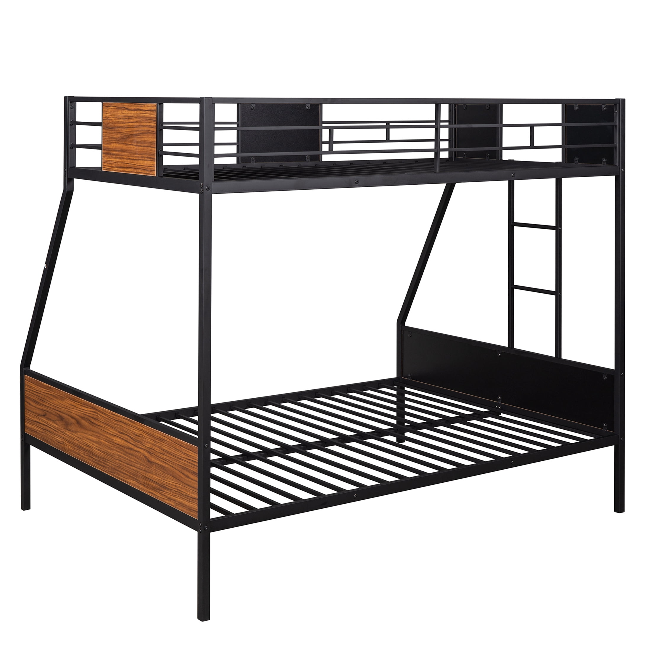 Aukfa Metal Bunk Bed Twin over Full Size for Bedroom, Drom, Built in Ladder, Black