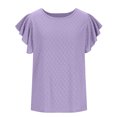 thumbnail image 4 of Purple L WIZUTIZ Womens Blouse up to 65% Off Plain Basic Fluffy Loose Fit Shirts Solid Work Out Crew Neck Tops Lightweight Ladies Tshirt Pure Colour Cotton Blend Tee Oversize Short Sleeve T-shirt Blo, 4 of 5