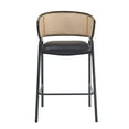 thumbnail image 5 of Modern Bar Stools, Counter Height Stools with Black PU Leather Seat and Woven Rattan Backrest, Industrial Dining Stools for Kitchen Island, Lounge, Bar Counter, Set of 2, 5 of 10