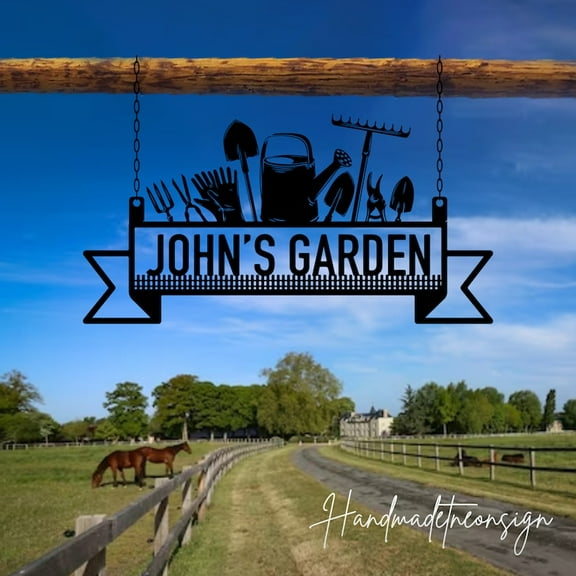 Handmadetneonsign Custom Outdoor Garden Metal Sign Hanging, Welcome to Garden Name Metal Home Decor