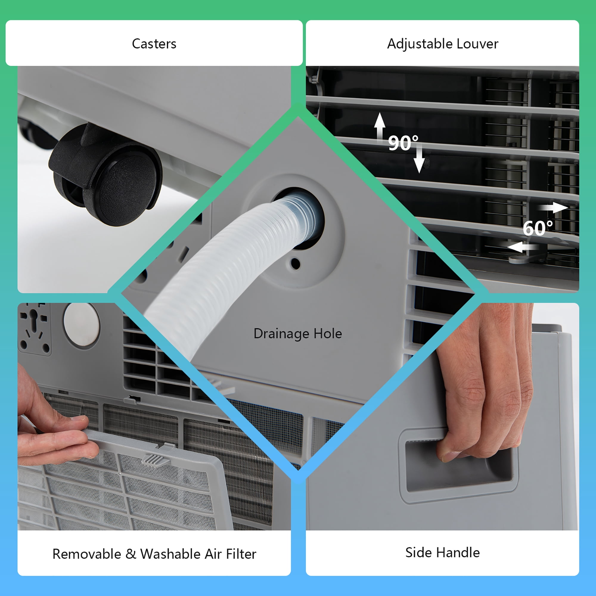 Costway 5000 BTU (8000BTU ASHRAE) Portable Air Conditioner with Remote Control 3-in-1 Air Cooler w/ Drying Grey（Not for Sale in California）