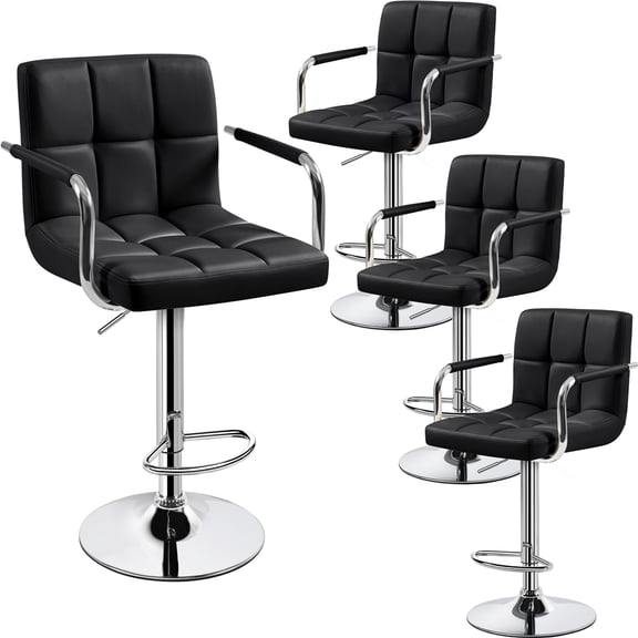 Renwick Adjustable Modern Faux Leather Swivel Bar Stools, Set of 4, Black