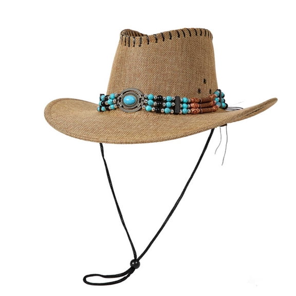 IVEYRTF Cowboy Hat Men Solid Color Classic Western Sun Hat Adjustable Cord with Wide Brim Hats for Men