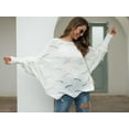 thumbnail image 6 of Women's Casual Loose Batwing Sleeve Hollow Out Knit Sweaters Tops, White, Large, 6 of 7