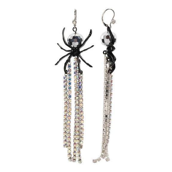 Betsey Johnson Halloween Disco Spider Linear Drop Earrings, Crystal Accents