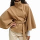 thumbnail image 2 of Ponchos con Mangas de Murciélago para Mujer, Abrigo de Lana con Cuello Alto y Cinturón, Chaqueta Corta de Invierno Caqui M, 2 of 6