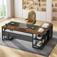thumbnail image 3 of 71"  L Shaped  Executive Desk with Power Outlets, Modern Office Desk with File Drawers and Pegboard, Large Computer Desk, Walnut, 3 of 7