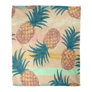 KDAGR Flannel Throw Blanket Pattern Colorful Vintage Pineapple in Orange Fruit Tropical Pastel Soft for Bed Sofa and Couch 50x60 Inches