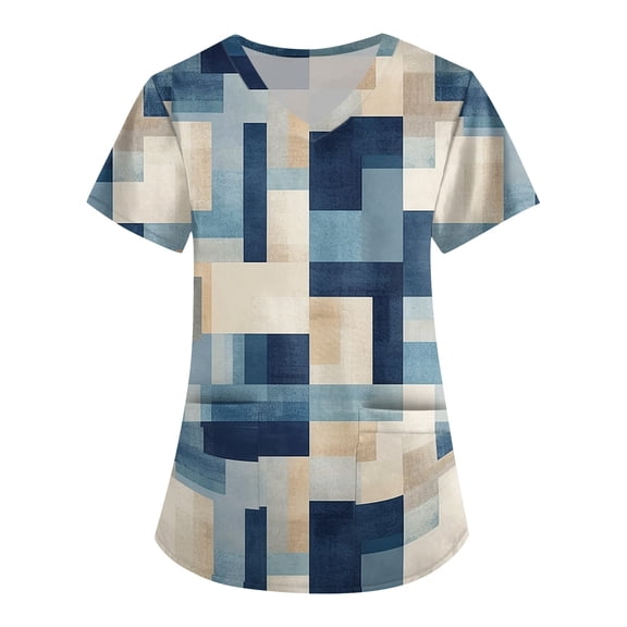 Womens Floral Printed Scrub Tops, Spring & Summer Short Sleeve Scrubs, V Neck Tunic T-Shirts Blouse with Pockets
