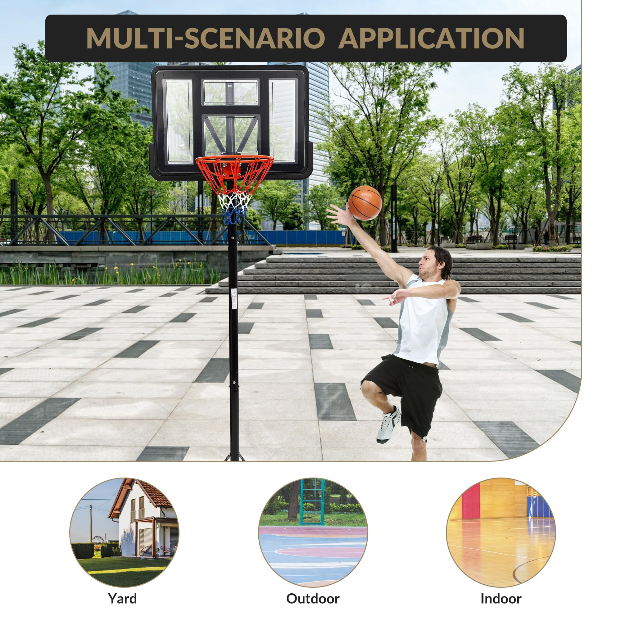 Luku Portable Basketball Hoop Outdoor, 5.2-10FT Height Adjustable Basketball Hoop Goal System with 44" Backboard and Wheels for Youth Adults - Backyard, Indoor Play