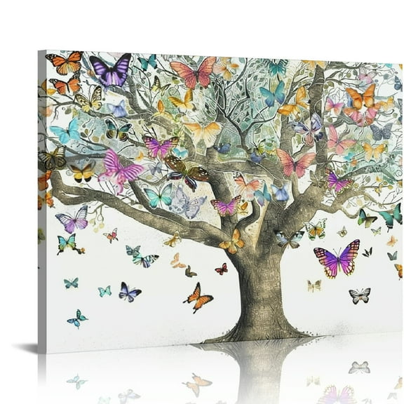 Creowell Butterfly Pictures Wall Art Large Tree Painting on Canvas Framed Colorful Butterflies Prints Artwork for Living Room Bedroom Decor 20x16 in/16x12 in 20x16in