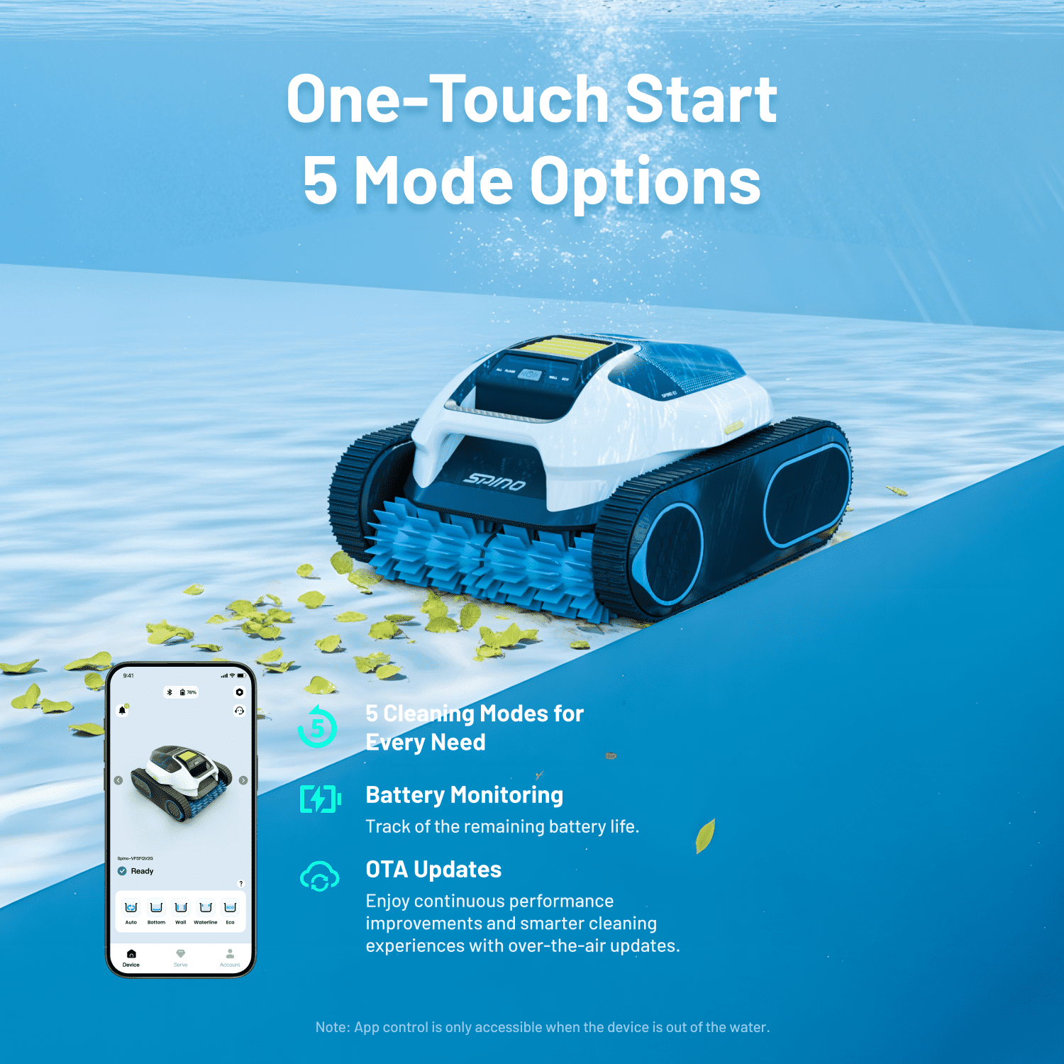 Spino E1 Robotic Pool Cleaner, Automatic Pool Vacuum for Above Ground & Inground Pool