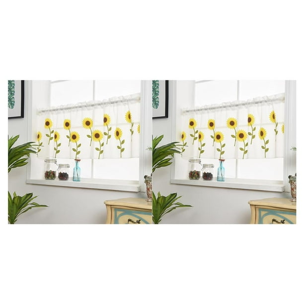 Cortinas semitransparentes Bearachild de girasol para dormitorio cenefa de bolsillo 0.8x0.5m 2Conjunto