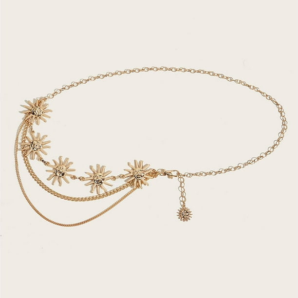 Cinturón de cadena de cintura de moda para mujer perfecl cinturón de fiesta de 2 capas dorado
