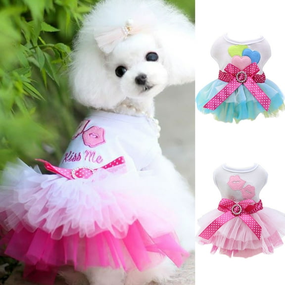 Visland Pet Dress Eye-catching Breathable Cotton Pretty Bow Knot Dog Skirt for Summer