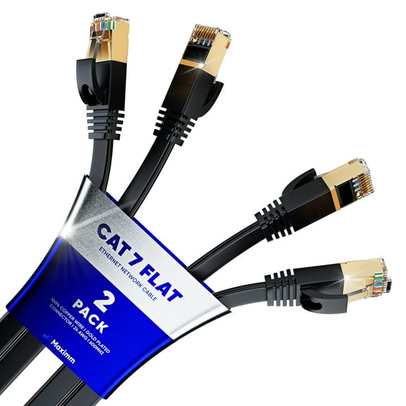 Ethernet Cable 100ft, 2-Pack (Black) - Cat7 High-Speed LAN Cords for Gaming, Streaming, Router, Modem, PC, PS5, Xbox - Slim & Durable Design (100 Feet)