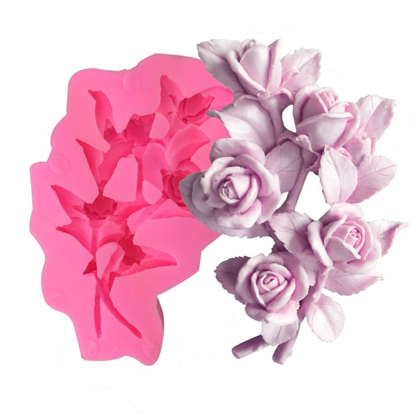 Molde de silicona para fondant 3D de flores, rosa, molde para pastel y chocolate