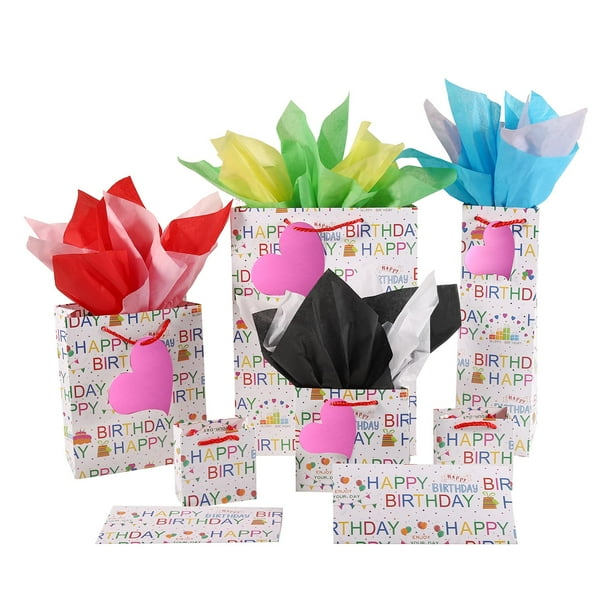 Paquete De 8 Bolsas De Regalo De Feliz Cumpleaños Con Asas Y 8 Papeles De Seda Coloridos Y Dos Carteras Surtidas Para Niños/Niñas, Mujeres, Hombres, Fiestas De Cumpleaños, Celebraciones De Aniversario