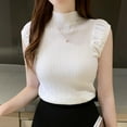 thumbnail image 2 of Women‘s Mock Neck Tank Tops Solid Half Turtleneck Slim Fit Ribbed Knit Sleeveless T-Shirt Basic Blouse Tops White, 2 of 7