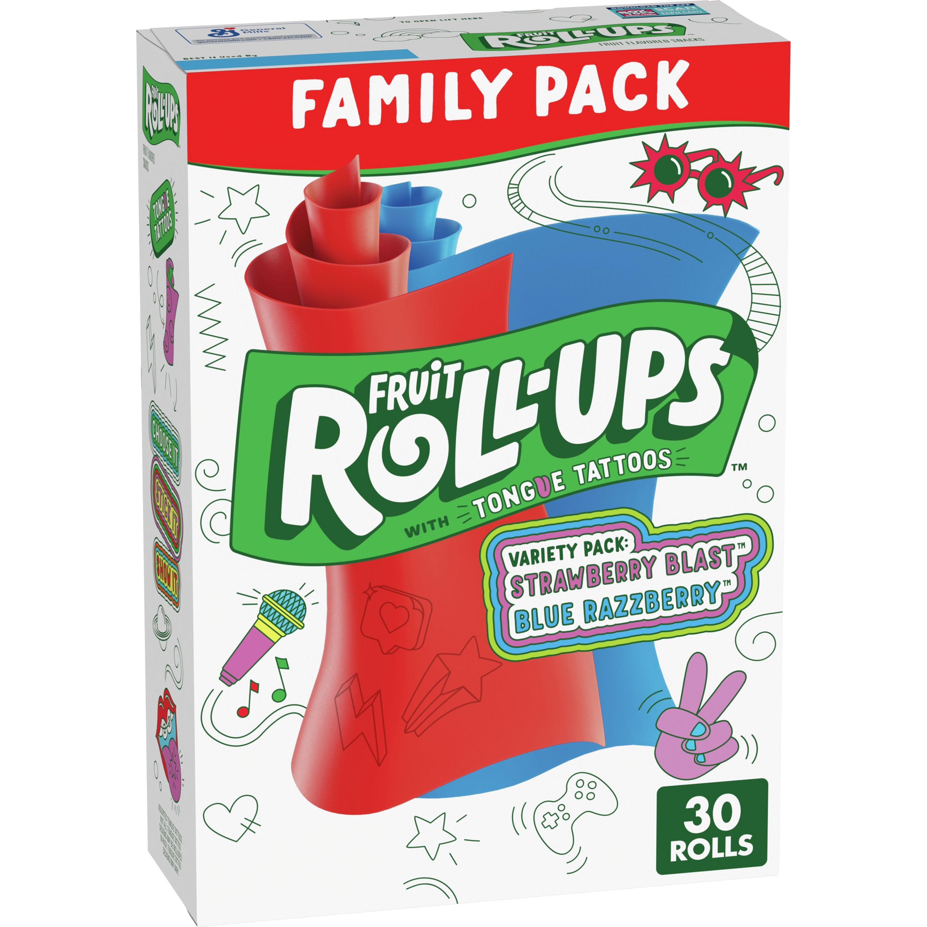 Fruit Roll-Ups Fruit Flavored Snacks Family Pack, 0.5 oz, 30 count
