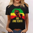 thumbnail image 2 of Tops de Manga Corta para las Mujeres de Ajuste Suelto, Día de la Independencia Negro Impreso, Cuello Redondo Suelto Superior, 2 of 5