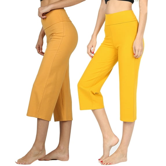Women's Cotton Fold Over Capri Lounge Yoga Pants (S-3XL)