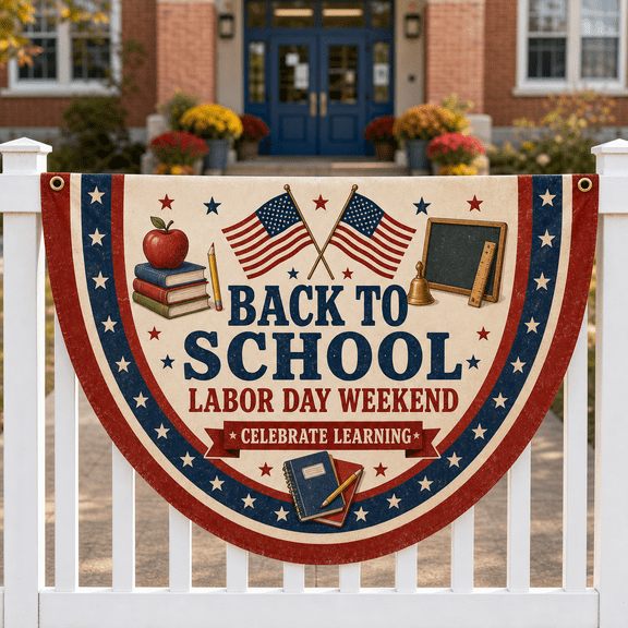 Back to School Labor Day Teacher Semi Circle Flag Banner for Classroom Decor