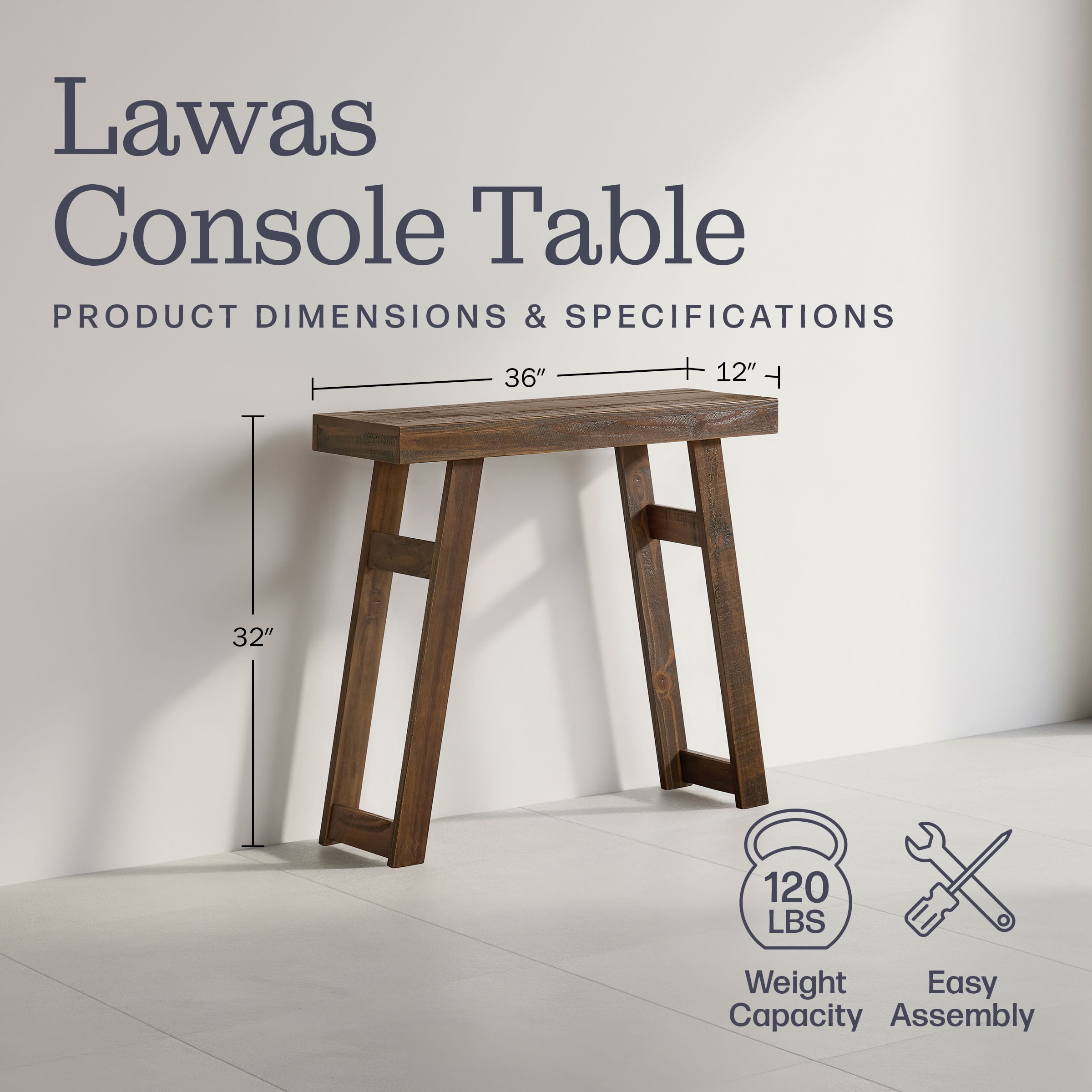Alaterre Furniture Lawas Solid Wood Console Table - 36 Inch Small Entryway Table (Brown)
